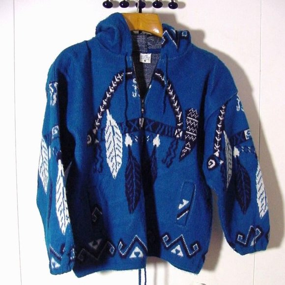 Vtg Yari Artesanias Tribal Native Indian Hippie Blue Wool Sweater Sz M - Picture 1 of 7
